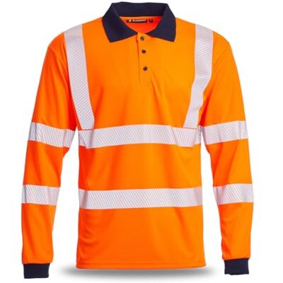 Blackrock Eco+ Hi-Vis långärmad pikétröja, Järnvägsindustri Orange GRS Återvinningsbar Polyester, SPF50+ Arbets- och säkerhetskläder, Arbetskläder med hög synlighet, EN20471 klass 2, storlek stor Blackrock Eco+ Hi-Vis långärmad pikétröja, Järnvägsindustri Orange GRS Återvinningsbar Polyester, SPF50+ Arbets- och säkerhetskläder, Arbetskläder med hög synlighet, EN20471 klass 2, storlek stor