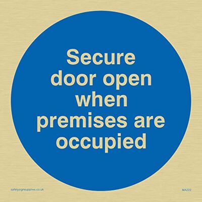 Viking MA222-S10-GV"Secure Door Open When Premises Are Occupied" skylt, guldvinyl, 100 mm x 100 mm Viking MA222-S10-GV"Secure Door Open When Premises Are Occupied" skylt, guldvinyl, 100 mm x 100 mm