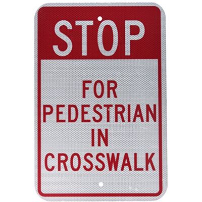 NMC TM167J trafikskylt, legend "STOP FÖR PEDESTRIAN IN CROSSWALK", 30,48 cm längd x 45,72 cm höjd, ingenjörsklass prismatisk reflekterande aluminium 0,080, röd på vitt NMC TM167J trafikskylt, legend "STOP FÖR PEDESTRIAN IN CROSSWALK", 30,48 cm längd x 45,72 cm höjd, ingenjörsklass prismatisk reflekterande aluminium 0,080, röd på vitt