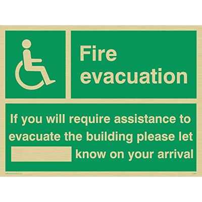 Vikingskyltar SD961-A5L-G "Fire Evacuation" för rullstolsanvändare skylt, styv guldplast, 150 mm H x 200 mm B Vikingskyltar SD961-A5L-G "Fire Evacuation" för rullstolsanvändare skylt, styv guldplast, 150 mm H x 200 mm B