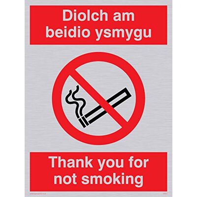 Viking skyltar PS912-A5P-SV "Diolch Am Beidio Ysmygu/Thank For Not Smoking"-skylt, silvervinyl, 200 mm H x 150 mm B Viking skyltar PS912-A5P-SV "Diolch Am Beidio Ysmygu/Thank For Not Smoking"-skylt, silvervinyl, 200 mm H x 150 mm B