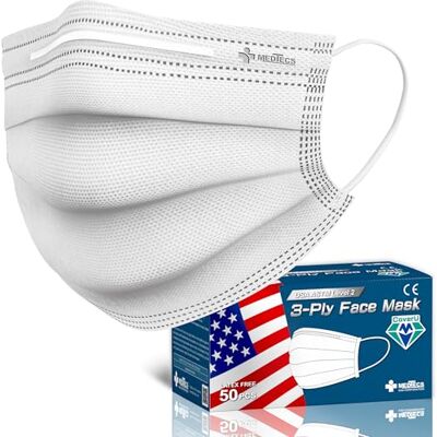 Medtecs Face Mask Disposable 50/2000 PCS Comfortable 3 Layer Breathable Mask, The Better Protection and Health Choice CoverU ASTM Level 1 Adult Mask 50 PCS White (USA) Medtecs Face Mask Disposable 50/2000 PCS Comfortable 3 Layer Breathable Mask, The Better Protection and Health Choice CoverU ASTM Level 1 Adult Mask 50 PCS White (USA)