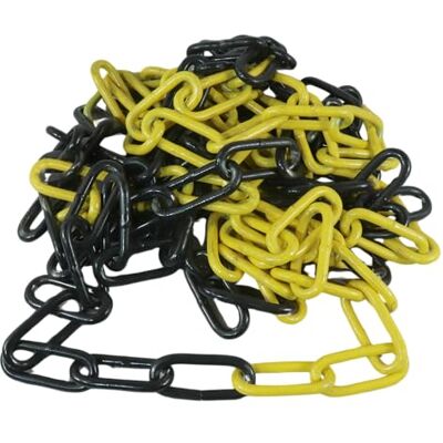 Dörner + Helmer Dörner + hjälm avstängningskedja, 6 mm tjock, 5 m längd, galvaniserat stål, avstängning, polypåse, långhårig, svart/gul Dörner + Helmer Dörner + hjälm avstängningskedja, 6 mm tjock, 5 m längd, galvaniserat stål, avstängning, polypåse, långhårig, svart/gul