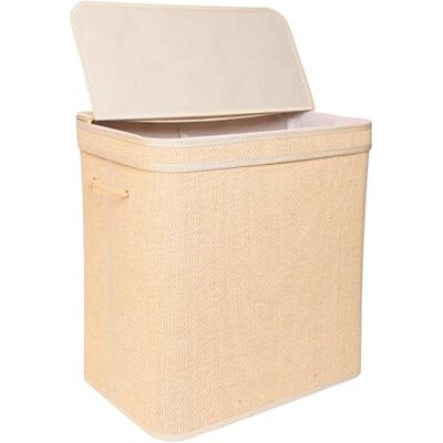 Relaxdays tvättkorg med lock, bambu, 130 l, 2 innerfack, natur HxBxD: 61 x 58 x 39 cm, för badrum Relaxdays tvättkorg med lock, bambu, 130 l, 2 innerfack, natur HxBxD: 61 x 58 x 39 cm, för badrum
