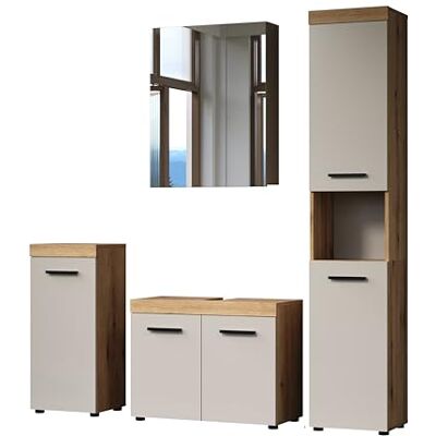 trendteam smart living – Ivrea – badrumsmöbler – kashmir (beige)/ek – badrumsmöbelset med högskåp, tvättställsunderskåp, byrå, spegelskåp – (B x H x D) 164 x 184 x 34 cm – modern stil trendteam smart living – Ivrea – badrumsmöbler – kashmir (beige)/ek – badrumsmöbelset med högskåp, tvättställsunderskåp, byrå, spegelskåp – (B x H x D) 164 x 184 x 34 cm – modern stil