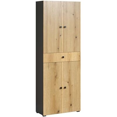 trendteam smart living – PureBliss – högskåp – antracit/ek – brett badrumsskåp med spårutseende – (B x H x D) 70 x 186 x 31 cm – badrumsskåp med eleganta metallhandtag – praktisk låda trendteam smart living – PureBliss – högskåp – antracit/ek – brett badrumsskåp med spårutseende – (B x H x D) 70 x 186 x 31 cm – badrumsskåp med eleganta metallhandtag – praktisk låda