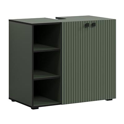 trendteam smart living – PureBliss – tvättställsunderskåp – grönt – tvättställ med 3 öppna fack – (B x H x D) 90 x 79 x 53 cm – badrumsskåp med spårutseende – ädla metallhandtag trendteam smart living – PureBliss – tvättställsunderskåp – grönt – tvättställ med 3 öppna fack – (B x H x D) 90 x 79 x 53 cm – badrumsskåp med spårutseende – ädla metallhandtag
