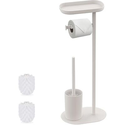 Relaxdays Toalettdekor, HBT: 67 x 23 x 17 cm, stående toalettborste, hylla, 2 reservborsthuvuden, vit Relaxdays Toalettdekor, HBT: 67 x 23 x 17 cm, stående toalettborste, hylla, 2 reservborsthuvuden, vit