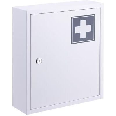Relaxdays Medicskåp, låsbart, 3 fack, H x B x D: 36 x 31,5 x 10 cm, för mediciner, medicinskåp, vit/grå Relaxdays Medicskåp, låsbart, 3 fack, H x B x D: 36 x 31,5 x 10 cm, för mediciner, medicinskåp, vit/grå
