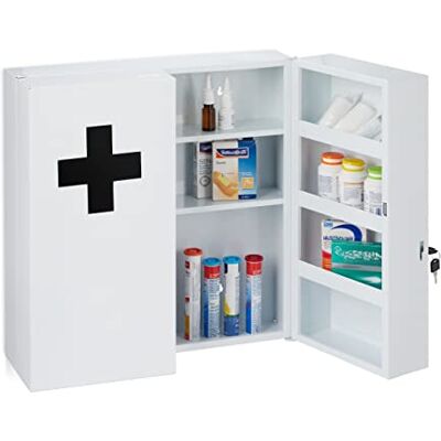 Relaxdays Medicinskåp XXL, låsbart, 11 fack, stål, HBT: 53,5 x 53 x 19 cm, läkeskåp 2 dörrar, vit/skjul Relaxdays Medicinskåp XXL, låsbart, 11 fack, stål, HBT: 53,5 x 53 x 19 cm, läkeskåp 2 dörrar, vit/skjul