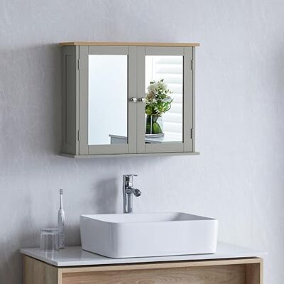 Bath Vida Priano dubbeldörr speglat badrumsskåp förvaring skåp väggmonterad, grå och ek Bath Vida Priano dubbeldörr speglat badrumsskåp förvaring skåp väggmonterad, grå och ek