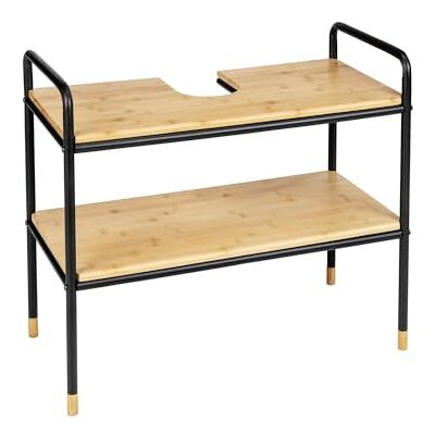 Avilia Badrumsskåp med 2 förvaringshyllor Tvättställ med 2 hyllor, i bambu, 70 x 60 x 33,5 cm, svart och brun Avilia Badrumsskåp med 2 förvaringshyllor Tvättställ med 2 hyllor, i bambu, 70 x 60 x 33,5 cm, svart och brun