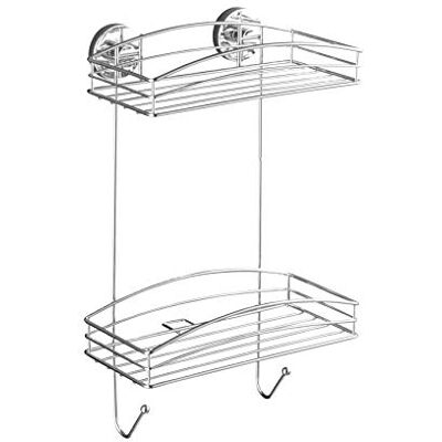 Wenko Vacuum-Loc® vägghylla 2 våningar och 2 krokar, vägghylla utan borrning, duschhylla med vakuumfäste i trådkorgsdesign, hylla för badrum och kök, förkromad metall, 26 x 44 x 15,5 cm Wenko Vacuum-Loc® vägghylla 2 våningar och 2 krokar, vägghylla utan borrning, duschhylla med vakuumfäste i trådkorgsdesign, hylla för badrum och kök, förkromad metall, 26 x 44 x 15,5 cm