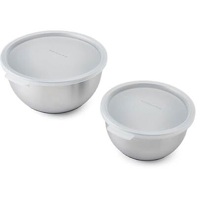 KitchenAid 2-delat set från med bunkar och lock, rostfria bunkar med halkfri botten, perfekta för bakning, matlagning och matförvaring, hållbara och lätta att rengöra, 17,5 cm och 22 cm KitchenAid 2-delat set från med bunkar och lock, rostfria bunkar med halkfri botten, perfekta för bakning, matlagning och matförvaring, hållbara och lätta att rengöra, 17,5 cm och 22 cm
