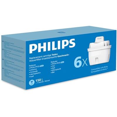 Philips vattenersättningsfilterpatroner, 6-pack, Brita-kompatibel, minskar mikrofiber, klor, LIMESCALE, tungmetaller Philips vattenersättningsfilterpatroner, 6-pack, Brita-kompatibel, minskar mikrofiber, klor, LIMESCALE, tungmetaller