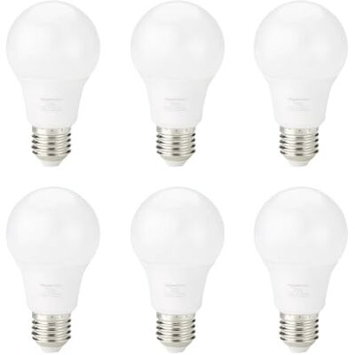 Amazon Basics LED-lampa, 6 st., med E27-edisongänga, 8 W (motsvarar 60 W) kallvit, ej dimbar Amazon Basics LED-lampa, 6 st., med E27-edisongänga, 8 W (motsvarar 60 W) kallvit, ej dimbar
