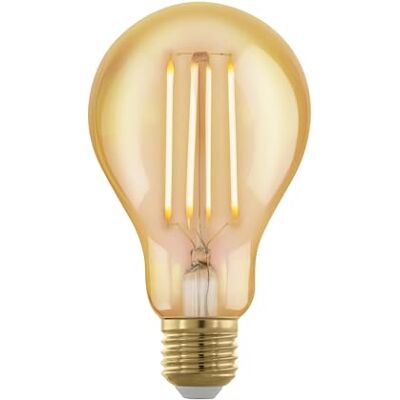 EGLO LED E27 dimbar, gyllene vintage glödlampa, LED-lampa för retrobelysning, 4 watt (motsvarande 30 watt), 320 lumen, E27 LED varmvit, 1700 Kelvin, LED-lampa, Edison glödlampa A75, Ø 7,5 cm EGLO LED E27 dimbar, gyllene vintage glödlampa, LED-lampa för retrobelysning, 4 watt (motsvarande 30 watt), 320 lumen, E27 LED varmvit, 1700 Kelvin, LED-lampa, Edison glödlampa A75, Ø 7,5 cm