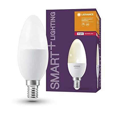 LEDVANCE Smart LED-lampa med ZigBee-teknik, E14-bas, matt optik,Varmt vitt (2700K), 470 Lumen, ersätter 40W-belysningsmaterial smart dimbar, 4-Pack LEDVANCE Smart LED-lampa med ZigBee-teknik, E14-bas, matt optik,Varmt vitt (2700K), 470 Lumen, ersätter 40W-belysningsmaterial smart dimbar, 4-Pack