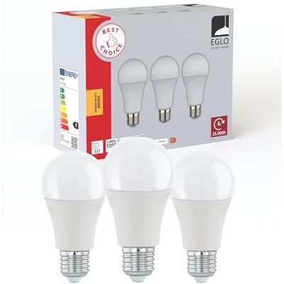 EGLO set med 3 LED-lampor E27-sockel, standardglödlampor, 8 watt vardera, varmvit glödlampa, 3000 K, 1055 lumen, glödlampa A60, opalglas, Ø 6 cm EGLO set med 3 LED-lampor E27-sockel, standardglödlampor, 8 watt vardera, varmvit glödlampa, 3000 K, 1055 lumen, glödlampa A60, opalglas, Ø 6 cm