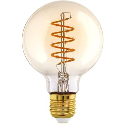 EGLO E27 LED-lampa dimbar, klotformad glödlampa med spiralfilament, bärnstensfärgad ljuskälla för retrobelysning, 4 Watt (motsvarar 25 Watt), 245 Lumen, 2000 K, Edison G95, Ø 9,5 cm EGLO E27 LED-lampa dimbar, klotformad glödlampa med spiralfilament, bärnstensfärgad ljuskälla för retrobelysning, 4 Watt (motsvarar 25 Watt), 245 Lumen, 2000 K, Edison G95, Ø 9,5 cm