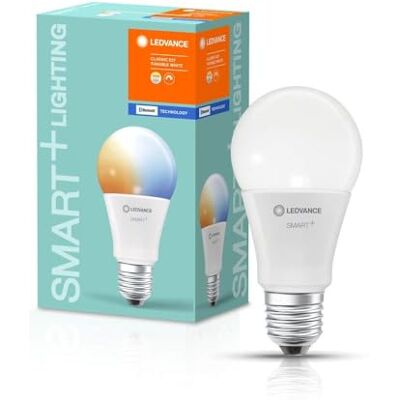 LEDVANCE smart LED-lampa med bluetooth-teknik, bas E27, dimbar, ljusfärg justerbar (2700–6500 K), ersätter glödlampor med 60 W, SMART Classic Tunable White, 4-pack LEDVANCE smart LED-lampa med bluetooth-teknik, bas E27, dimbar, ljusfärg justerbar (2700–6500 K), ersätter glödlampor med 60 W, SMART Classic Tunable White, 4-pack