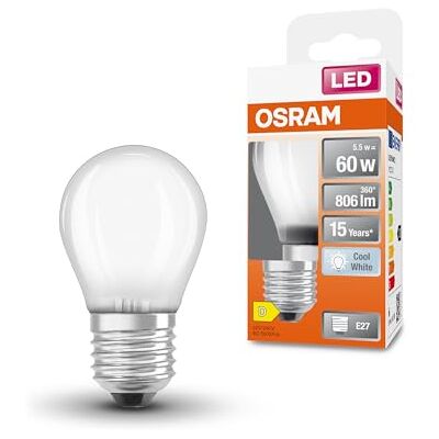 OSRAM LED Star Classic LED-lampa i klassisk minikulaform, 5,5 W / 806 lm, kallvitt ljus (4000 K), CRI 80, tillverkad av frostat blyfritt glas, E27-sockel, IP20, EEK D, 45mm DM, 6- packa OSRAM LED Star Classic LED-lampa i klassisk minikulaform, 5,5 W / 806 lm, kallvitt ljus (4000 K), CRI 80, tillverkad av frostat blyfritt glas, E27-sockel, IP20, EEK D, 45mm DM, 6- packa