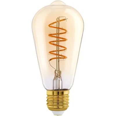 EGLO E27 lampa dimbar, spiral LED retro glödlampa, vintage dekorativ bärnstensfärgad glödlampa, 4 watt (motsvarande 25 watt), 245 lumen, varmvit, 2000k, Edison glödlampa ST64, diameter 6,4 cm EGLO E27 lampa dimbar, spiral LED retro glödlampa, vintage dekorativ bärnstensfärgad glödlampa, 4 watt (motsvarande 25 watt), 245 lumen, varmvit, 2000k, Edison glödlampa ST64, diameter 6,4 cm