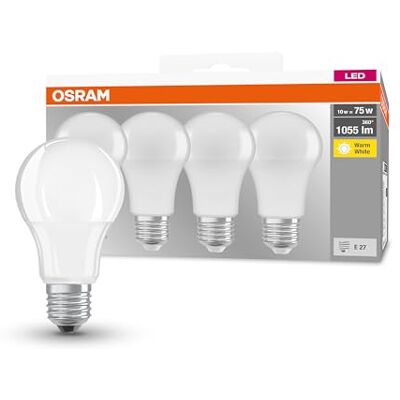 OSRAM LED Base Classic A, Sockel: E27, ej dimbar, varm vit, ersätter en konventionell 75 watt lampa, Matt, 4-pack OSRAM LED Base Classic A, Sockel: E27, ej dimbar, varm vit, ersätter en konventionell 75 watt lampa, Matt, 4-pack