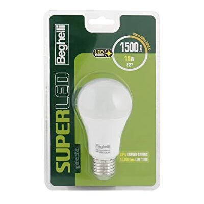 Beghelli Superled dropplampa, E27, 15 W, varmt ljus, 3 000 °K vit Beghelli Superled dropplampa, E27, 15 W, varmt ljus, 3 000 °K vit