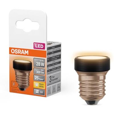 OSRAM LED Star Flat med 3,5 W (som 28W), 300lm/2700K, 827 varmvit, frostad, plast i svart, med E27-gänga, icke-dimbar, 35 mm diameter, 4-pack OSRAM LED Star Flat med 3,5 W (som 28W), 300lm/2700K, 827 varmvit, frostad, plast i svart, med E27-gänga, icke-dimbar, 35 mm diameter, 4-pack