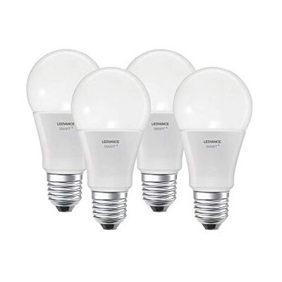 LEDVANCE Smart LED-lampa med Bluetooth Meshteknik, bas E27, justerbar ljusfärg (2700–6500K), RGB-färger utbytbara, ersätter glödlampor med 60 W, kontrollerbar med Google, Alexa och Apple, 4-pack LEDVANCE Smart LED-lampa med Bluetooth Meshteknik, bas E27, justerbar ljusfärg (2700–6500K), RGB-färger utbytbara, ersätter glödlampor med 60 W, kontrollerbar med Google, Alexa och Apple, 4-pack