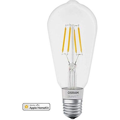 OSRAM SMART+ LED-filament Edison, Bluetooth-lampa med E27-bas, dimbar, ersätter 50 W glödlampa, varmvit, kompatibel med Apple Homekit och LEDVANCE Smart+ app för Android OSRAM SMART+ LED-filament Edison, Bluetooth-lampa med E27-bas, dimbar, ersätter 50 W glödlampa, varmvit, kompatibel med Apple Homekit och LEDVANCE Smart+ app för Android