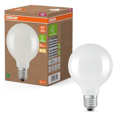 OSRAM LED Superstar Classic Globe LED-lampa G 95 i klassisk kulform av frostat glas, 3,8 W, 806 lm, E27-fatning, varmvitt ljus med 2700 K, EEK A, 95 mm diameter. OSRAM LED Superstar Classic Globe LED-lampa G 95 i klassisk kulform av frostat glas, 3,8 W, 806 lm, E27-fatning, varmvitt ljus med 2700 K, EEK A, 95 mm diameter.