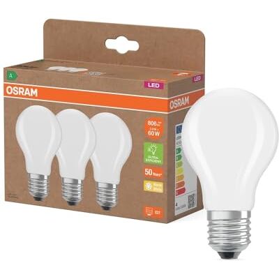 OSRAM Högeffektiva LED-lampor med energieffektivitetsklass A, förpackning med 30 lampor, ersätter traditionella 60W glödlampor, päronform, varmvit (2700K), E27, matt glas OSRAM Högeffektiva LED-lampor med energieffektivitetsklass A, förpackning med 30 lampor, ersätter traditionella 60W glödlampor, päronform, varmvit (2700K), E27, matt glas