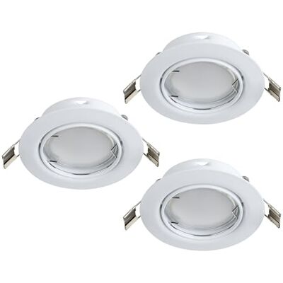 EGLO 3-delars infällda spotlights Peneto, set i vitt stål 3 infällda lampor med GU10-sockel, LED-ljuskällor ingår, platt och vridbar spotlight, Ø 8,7 cm EGLO 3-delars infällda spotlights Peneto, set i vitt stål 3 infällda lampor med GU10-sockel, LED-ljuskällor ingår, platt och vridbar spotlight, Ø 8,7 cm