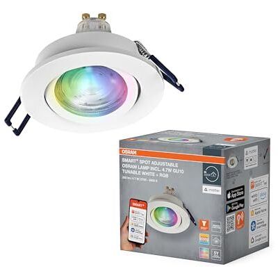 OSRAM Smart Matter LED-spotlight GU10 RGBW Flexibel Vit, 4,7W Smart Home, Aluminium, App-styrd Färgväxling OSRAM Smart Matter LED-spotlight GU10 RGBW Flexibel Vit, 4,7W Smart Home, Aluminium, App-styrd Färgväxling