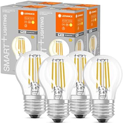 LEDVANCE Smart LED-Lampor med Wifi teknik, E27-sockel, dimbar, varmvitt (2700K), teardroppform, klar glödtråd, ersätter traditionella 40W glödlampor, kontrollerbar med Alexa, Google & App, 4-pack LEDVANCE Smart LED-Lampor med Wifi teknik, E27-sockel, dimbar, varmvitt (2700K), teardroppform, klar glödtråd, ersätter traditionella 40W glödlampor, kontrollerbar med Alexa, Google & App, 4-pack
