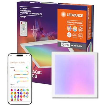 LEDVANCE SMART+ WIFI PLANON MAGIC LED panelljus, vit, 24W, 2400lm, vitljusfunktion, dimbar, dynamisk Magic RGB-effekt, lång livslängd, appstyrbar, enkel installation, 2700-6500K LEDVANCE SMART+ WIFI PLANON MAGIC LED panelljus, vit, 24W, 2400lm, vitljusfunktion, dimbar, dynamisk Magic RGB-effekt, lång livslängd, appstyrbar, enkel installation, 2700-6500K