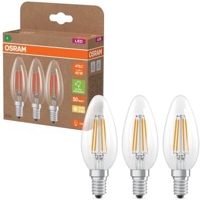 OSRAM Högeffektiva LED-lampor med energieffektivitetsklass A, förpackning med 30 lampor, ersätter traditionella 40W glödlampor, ljusform, varmvit (2700K), E14, filamentglas OSRAM Högeffektiva LED-lampor med energieffektivitetsklass A, förpackning med 30 lampor, ersätter traditionella 40W glödlampor, ljusform, varmvit (2700K), E14, filamentglas