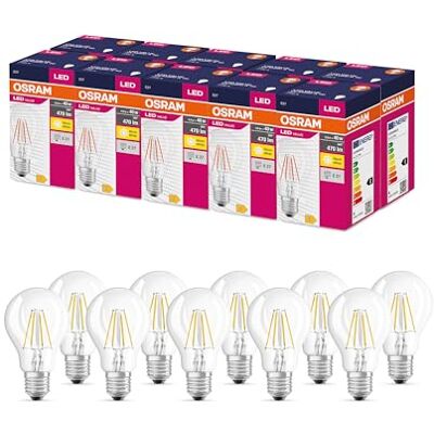 OSRAM LED-stjärnvärde Classic A40 LED-lampan för E27-uttag, päronform, fil, 470 lumen, varm vit (2700K), ersättning för konventionella 40W-glödlampor, inte dimbar, 10-pack OSRAM LED-stjärnvärde Classic A40 LED-lampan för E27-uttag, päronform, fil, 470 lumen, varm vit (2700K), ersättning för konventionella 40W-glödlampor, inte dimbar, 10-pack