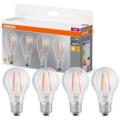 OSRAM LED BASE A60, förpackning med 40 lampor, ersätter traditionella 60W glödlampor, 6.5W, varmvit (2700K), filamentglas, icke-dimbar, päronform, E27 OSRAM LED BASE A60, förpackning med 40 lampor, ersätter traditionella 60W glödlampor, 6.5W, varmvit (2700K), filamentglas, icke-dimbar, päronform, E27
