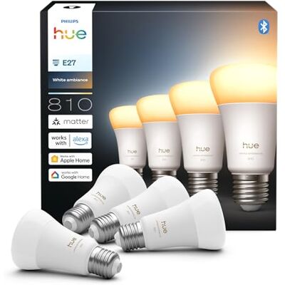 Philips Smart LED A60 ljuskälla, White ambiance, E27-sockel, 6W, Fullspektrumljus 1000K-20000K, 810 lumen, Dimbar, Fungerar med Alexa, Google Assistant och Apple Home, 4-pack Philips Smart LED A60 ljuskälla, White ambiance, E27-sockel, 6W, Fullspektrumljus 1000K-20000K, 810 lumen, Dimbar, Fungerar med Alexa, Google Assistant och Apple Home, 4-pack