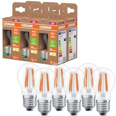 OSRAM LED-lampa i klassisk minikulform, med dekorativ LED-tråd, energieffektivitetsklass A, E27, 1,2 W, 255 lm, 2700 K, varmvit. Utan uppvärmning, 6-pack OSRAM LED-lampa i klassisk minikulform, med dekorativ LED-tråd, energieffektivitetsklass A, E27, 1,2 W, 255 lm, 2700 K, varmvit. Utan uppvärmning, 6-pack
