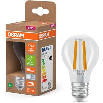 OSRAM Energy Class LED-lampa i klassisk glödlampsform, 2,2 W / 470 lm, EEK A, kallvitt ljus (4000 K), CRI 80, tillverkad av frostat blyfritt glas, E27-sockel, IP20, 60 mm DM, 6 st. OSRAM Energy Class LED-lampa i klassisk glödlampsform, 2,2 W / 470 lm, EEK A, kallvitt ljus (4000 K), CRI 80, tillverkad av frostat blyfritt glas, E27-sockel, IP20, 60 mm DM, 6 st.