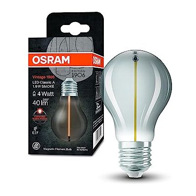 OSRAM Vintage 1906® Classic A FIL LED-lampa, E27, glödlampsform, rök, 1,8W, 40lm, 1800K, varmvit komfortljusfärg, mycket låg energiförbrukning, lång livslängd, magnetisk glödtråd OSRAM Vintage 1906® Classic A FIL LED-lampa, E27, glödlampsform, rök, 1,8W, 40lm, 1800K, varmvit komfortljusfärg, mycket låg energiförbrukning, lång livslängd, magnetisk glödtråd