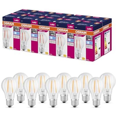 OSRAM LED-stjärnvärde Classic A60 LED-lampan för E27-uttag, päronform, fil, 806 lumen, kall vit (4000k), ersättning för konventionella 60W-glödlampor, inte dimbar, 10-pack OSRAM LED-stjärnvärde Classic A60 LED-lampan för E27-uttag, päronform, fil, 806 lumen, kall vit (4000k), ersättning för konventionella 60W-glödlampor, inte dimbar, 10-pack