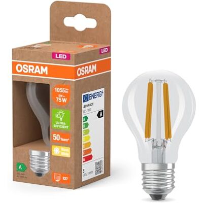 OSRAM LED Superstar Classic LED-lampa A 75 i klassisk glödlampsform, klar glaskropp, 5 W, 1055 lm, E27-sockel, 2700 K för varmvitt ljus, EEK A, 60 mm diameter, 6-pack OSRAM LED Superstar Classic LED-lampa A 75 i klassisk glödlampsform, klar glaskropp, 5 W, 1055 lm, E27-sockel, 2700 K för varmvitt ljus, EEK A, 60 mm diameter, 6-pack