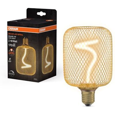 OSRAM DECOR fyrkantig LED-lampa med spiraltråd, guldfärgat klart blyfritt glas, 3,5 W, mysig varmvit 818, 170lm/1800K, E27 skruvgänga, dimbar, 100 mm diameter. OSRAM DECOR fyrkantig LED-lampa med spiraltråd, guldfärgat klart blyfritt glas, 3,5 W, mysig varmvit 818, 170lm/1800K, E27 skruvgänga, dimbar, 100 mm diameter.