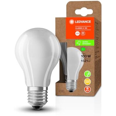 LEDVANCE Energisparlampa, frostat glödlampa, E27, varmvitt (3000K), 7,2 watt, ersätter 100W glödlampa, mycket effektiv och energisparande, förpackning med 1 LEDVANCE Energisparlampa, frostat glödlampa, E27, varmvitt (3000K), 7,2 watt, ersätter 100W glödlampa, mycket effektiv och energisparande, förpackning med 1