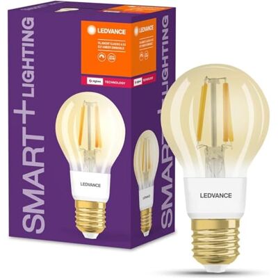 LEDVANCE Smart LED-lampa med ZigBee, E27, dimbar, varmvitt (2400K), gyllene glödlampsform, klar glödtråd, ersättning för 55W-lampor, kontrollerbar med system som Alexa, Google eller Hue, 4-pack. LEDVANCE Smart LED-lampa med ZigBee, E27, dimbar, varmvitt (2400K), gyllene glödlampsform, klar glödtråd, ersättning för 55W-lampor, kontrollerbar med system som Alexa, Google eller Hue, 4-pack.